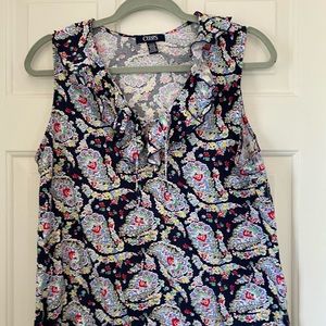 Chaps Ruffled V-Neckline Print Tank XL